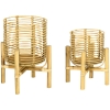 Outsunny 2er-Set Pflanzenständer, groß und klein, Körbe aus Rattan, Ständer aus Naturholz