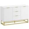 HOMCOM Sideboard Kommode moderner Beistellschrank mit Schränke und Schubladen Goldsockel viel Stauraum Weiß MDF Stahl 120 x 40 x 76 cm