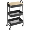 HOMCOM Carrito de Cocina con 3 Cestas de Acero y 1 Placa de Cubierta para Comedor Sala Baño 45x31x79,4 cm Negro
