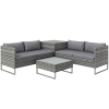 Outsunny Ensemble salon de jardin d'angle 4 places coussins déhoussables table basse coffre rangement acier époxy résine tressée