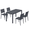 Outsunny Gartenmöbel Set Sitzgruppe 5-teilig Breiter Tisch mit 4 Stapelstühlen Lamelldesign für 4 Personen Dunkelgrau