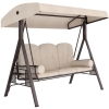 Outsunny Balancín de Jardín de 3 Plazas con Estructura Metálica Toldo y Bandeja para Bebidas para Exterior 208x121x172 cm Beige
