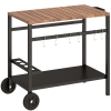 Outsunny Carrito de Barbacoa de 2 Niveles Mesa Auxiliar para Barbacoa Móvil con Ruedas Portabebidas Ganchos Asa Negro y Marrón