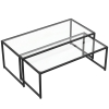 HOMCOM 2er-Set Couchtische, Glastische, mit pulverbeschichtetem Stahl, Schwarz + Transparent