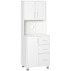 HOMCOM Küchenschrank Hochschrank mit 2 Türen Regal Mikrowellenregal Küchenbuffet mit unterem Aufbewahrungsschrank und 3 Schubladen Kommode Spanplatte Stahl Weiß 60 x 40 x 160 cm