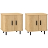 HOMCOM Pack de 2 Mesitas de Noche con Puertas Correderas 2 Estantes y Patas de Acero Estilo Escandinavo 48x40x48 cm Roble