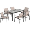 Outsunny Conjunto de Mesa y Sillas Jardín con Mesa de Efecto Madera y 6 Sillas con Asiento Transpirable para Terraza Patio Caqui