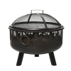 Outsunny 2-in-1 Feuerschale Feuerkorb Feuerstelle mit Funkenschutz Grillrost Garten BBQ Schwarz Ø61,5 x 52H cm