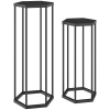 Outsunny Lot de 2 supports pour plantes, tabouret à fleurs hexagonal en métal, intérieur et extérieur, noir