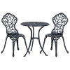 Outsunny Ensemble de bistrot 3 pièces avec 2 chaises et 1 table ronde style antique, pour jardin, terrasse, balcon, noir