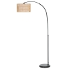 HOMCOM Rattan Floor Lamp for Living Room, Farmhouse Arc Standing Lamp with Dual-Layer Shade & Foot Switch, Height Adjustable Minimalist Tall Pole Lampshade for Bedroom, Office, Black