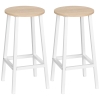HOMCOM Set 2 Sgabelli da Cucina in Truciolato e Acciaio con Piano Liscio e Poggiapiedi, 32.5x32.5x65 cm, Bianco e Legno
