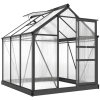 Outsunny Serra in Policarbonato e Alluminio con Porta Scorrevole, Presa d'Aria e Grondaia, 1.9x1.9x2m, Grigio