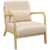 HOMCOM Poltrona Sala de Estar Nórdica Acolchoada com Apoio para os Braços e Estrutura de Madeira de Borracha 61x78x76 cm Bege