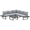 Outsunny 4 Pieces Garden Furniture Set, 5-Level Reclining Garden Corner Sofa Set, Outdoor Lounge Conversation Sectional with Cushions, Wood Effect Plastic Table, Black Frame & Light Grey Cushion