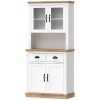 HOMCOM Buffet Haut Cuisine, Armoire Cuisine, 4 Portes dont 2 en Verre, 2 Tiroirs, Plan de Travail, Étagères Réglables, Blanc