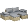 Outsunny 4-tlg. Gartenmöbelset, Rattanoptik, 2x Sofa, 2x Hocker, frei kombinierbar, Sitzkissen, dunkelgrau
