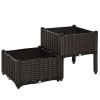 Outsunny verhoogd bed, 2-delige plantenbak met afwateringsgaten, bloembak in rotan-look, PP, bruin