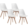 HOMCOM - Set de 4 scaune de bucătărie în stil nordic, din plastic cu picioare din lemn și pernă din piele ecologică, alb