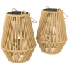 Outsunny Set de 2 Farolas Solares Exterior Linternas Jardín de Ratán Colgantes con Encendido y Apagado Automático IP44 Marrón