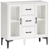 HOMCOM Modern sideboard met soft-close deuren, buffetkast met 3 lades, 2 glazen deuren, verstelbare planken, MDF, wit