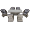 Outsunny 7Pz Set Tavolo e Sedie da Giardino in Rattan con Vetro Temperato da 5mm, Salottino di Lusso da Giardino con Foro per Ombrellone, Grigio