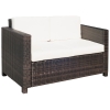 Outsunny tuin lounge PE rotan bank met kussens 2-zits tuin lounge bank buiten metaal polyester bruin + wit 130 x 70 x 80 cm