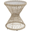 Outsunny Couchtafel Bijzettafel Boho-Design, Glazen Blad, PE-Rattan, 45 cm x 45 cm x 52 cm, Natuurlijk