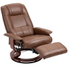 HOMCOM Relaxfauteuil met Voetensteun, 145° Verstelbare Rugleuning, 360° Draaibaar, Kunstleer, Houten Onderstel, tot 120 kg, Bruin