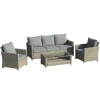 Outsunny PE-Gartenmöbelset 5tlg. für 4 Personen, Gartensitzgruppe, abnehmbare Polster, Braun + Grau