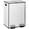 HOMCOM Papelera de Cocina de Acero Inoxidable con 2 Compartimentos 2x20L Pedal Tapas de Cierre Suave y Cubo Extraíble Plata