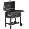 Outsunny Houtskoolbarbecue Smoker BBQ-Smoker, 1 Opbergruimte, 1 Handdoekhouder, 2 Grillroosters, 113 cm x 65 cm x 108 cm, Zwart