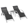 Outsunny Driedelig Ligstoel met tafel zitgroep voor in de tuin mesh metaal grijs