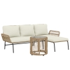 Outsunny Conjunto de Móveis de Jardim Exterior em Ratã com Sofá de 2 Lugares Chaise Longue Almofadas e Mesa Creme