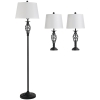 HOMCOM Conjunto de 2 Candeeiros de Mesa e Candeeiro de Pé com Ecrã de Tecido E27 Máx. 40W IP20 Ø38x158 cm e Ø30x62 cm Branco