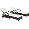 Outsunny 3er-Sonnenliegen-Set, 2x Gartenliege mit Beistelltisch, inkl. Liegeauflagen, Polyrattan, Braun+Cremeweiß