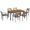 Outsunny Set masă de grădină extensibilă cu 6 scaune de exterior stivuibile, oțel și textilenă, maro