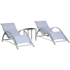 Outsunny Gartenliege Set Metall Mesh 3-TLG. Sonnenliege mit Teetisch Gartengarnitur mit 2 Sonnenliegen, 1 Beistelltisch Gartensitzgruppe für Garten, Balkon 59B x 169T x 66H cm Grau+Schwarz