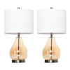 HOMCOM Tischlampe 2er-Set Tischleuchte mit Leinen-Lampenschirm, Glas tropfenförmigen Stangen, Nachttischlampe mit E27-Fassung, für Schlafzimmer, Wohnzimmer, Weiß