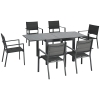 Outsunny Conjunto de Jardim Refeição de 7 Peças com Mesa Extensível e 6 Cadeiras Empilháveis 90-180x89x74cm Cinza