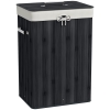 HOMCOM Cesto de Roupa de Bambu Dobrável Cesto para Roupa Suja com Tampa e Bolsa Amovível 40x30x60 cm Preto