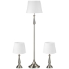 HOMCOM 3-teiliges Lampenset im Vintage-Design, 2 Tischleuchten, 1 Stehleuchte, 35,5 cm x 35,5 cm x 146 cm, Silber + Weiß