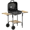 Outsunny Holzkohlegrill aus Stahl Grillwagen mit abschließbarem Deckel Grillrost Räder Griff Holzablage 98 x 54 x 91 cm Schwarz
