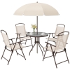 Outsunny Ensemble Salon de Jardin 6 pcs - Table Ronde + 4 chaises Pliables + Parasol - Acier époxy café textilène Polyester Beige