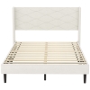 HOMCOM Cama Tapizada 140x200 cm con Cabecero Acolchado con Alas de Terciopelo Láminas de Madera Fácil Montaje Beige