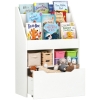 HOMCOM Estante de Madeira para Brinquedos com 3 Compartimentos 2 Cubos e Gaveta Móvel com 4 Rodas Estante para Livros Infantil para Dormitório Infantil Sala de Jogos 60x29,9x90cm Branco