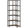 HOMCOM 6-Tier L-Shaped Bookshelf, Freestanding Corner Bookcase with Metal Frame, Rustic Brown