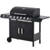 Outsunny gasgrill BBQ-grillwagen met 6 branders 1 zijbrander kast multifunctioneel metaal zwart 135 x 50 x 100 cm