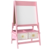 AIYAPLAY Kinder Ezel 3-in-1 Kindertafel met Krijtbord, Whiteboard, Papierrol en 2 Opbergmanden, voor 3-8 Jaar, Roze