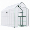 Outsunny Walk-in Greenhouse with 3 Tier 12 Shelves, Small Greenhouse with Reinforced PE Cover, Garden Plant Growhouse with Roll-up Door and Three Mesh Windows, 140 x 213 x 190 cm, White